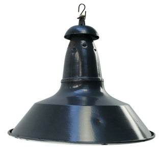 Vintage Industrial French Blue Enamel Pendant Light For Sale