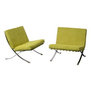Armchairs in Green Fabric and Metal, 1970s, Set of 2 For Sale