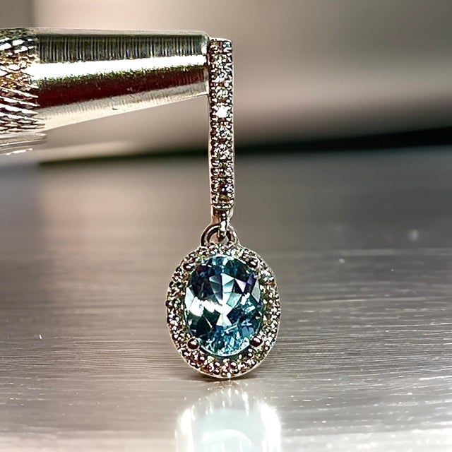 Traditional Natural Aquamarine Diamond Dangle Earrings 14k W Gold 2.55 TCW Certified For Sale - Image 3 of 12