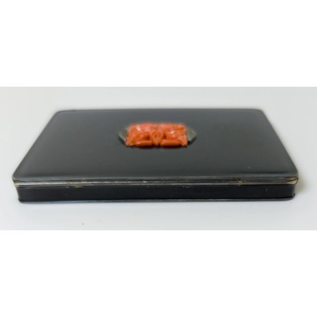 Black Early 20th Century Art Deco Silver and Enamel Compact With Coral For Sale - Image 8 of 12