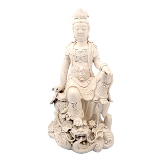 Chinese DeHua Porcelain Seated Kuan Yin and Dragon Transfiguration For Sale