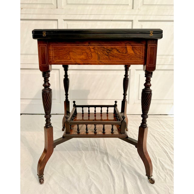 Antique Louis XVI Marquetry Envelope Folding Game Table With Felt Top & Drawer For Sale - Image 18 of 18