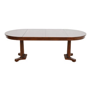 Baker Furniture Biedermeier Cherry Wood Pedestal Extension Dining Table, Newly Refinished For Sale