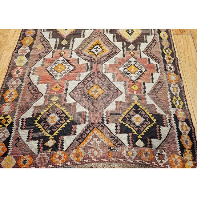 Textile Vintage Kurdish Kilim Gallery Rug, Handwoven Wool, Allover Geometric Pattern, 5x14.5 For Sale - Image 7 of 14