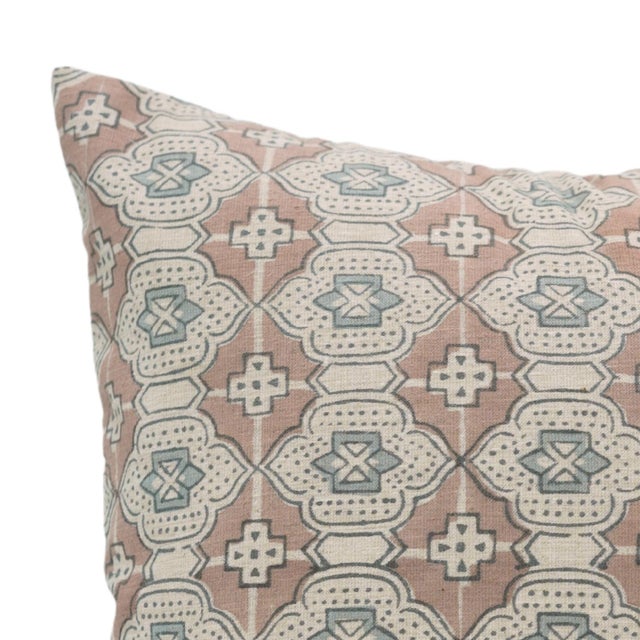 Art Deco Fabdivine Handmade Block Print Linen Blend Throw Pillow Cover 16x16 Inches-Jharoka Design For Sale - Image 3 of 9