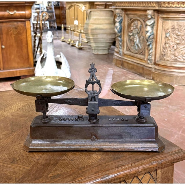 Brass 19th Century French Iron Balance Scale With Brass Trays For Sale - Image 8 of 8