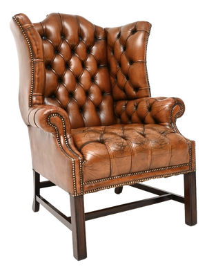 Deep Buttoned Leather Wing Back Armchair, 1930s