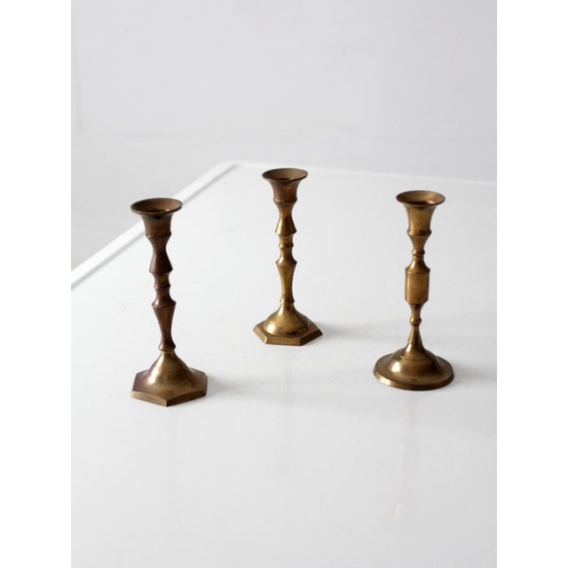 Brass Vintage Brass Candlesticks Set of 3 For Sale - Image 8 of 11