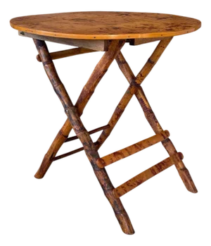 Vintage Boho Tortoise Rattan and Bamboo Slat Folding Side Table