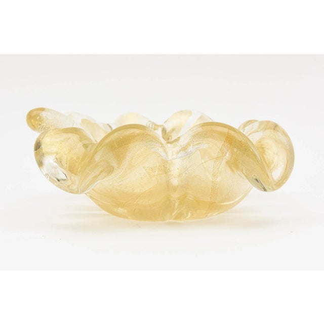 Glass Vintage Murano Gold Aventurine Glass Flower Glass Bowl With Stem, 1950's For Sale - Image 7 of 11