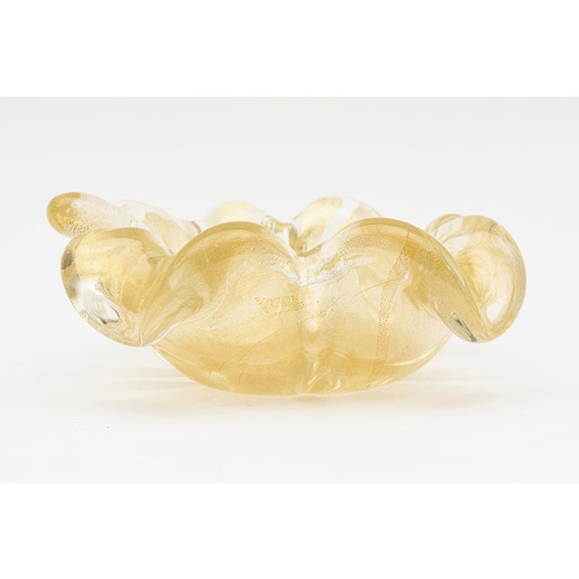 Glass Vintage Murano Gold Aventurine Glass Flower Glass Bowl With Stem For Sale - Image 7 of 11