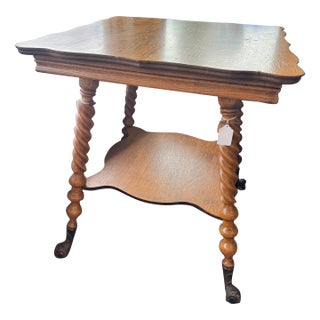 Antique Barley Twist Leg, Quarter Sawn Oak Entry or Parlor Table For Sale