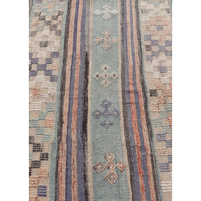 Stripe Design Turkish Vintage Flat-Weave Rug in Light Green, Purple, and Peach For Sale - Image 9 of 11
