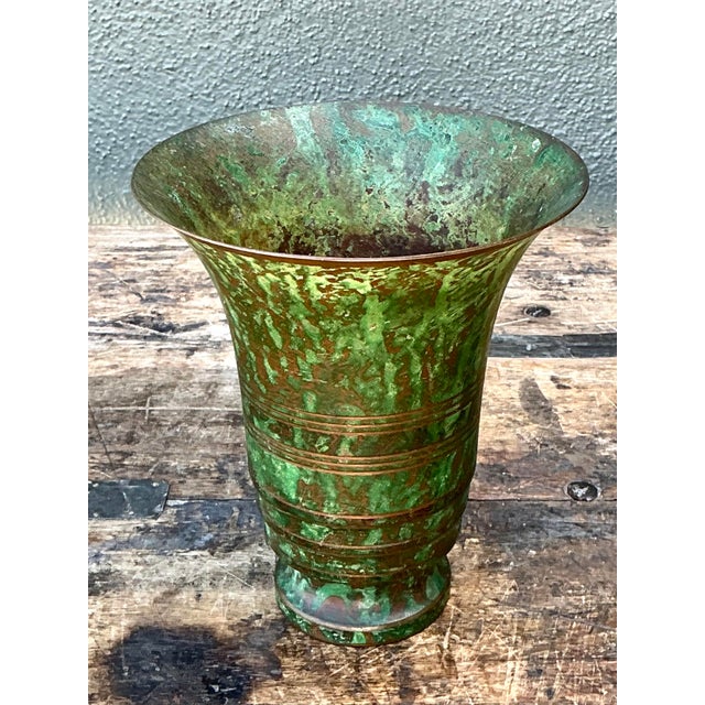 Vintage Carl Sorenson Art Deco Trumpet Bronze Vase For Sale In West Palm - Image 6 of 12