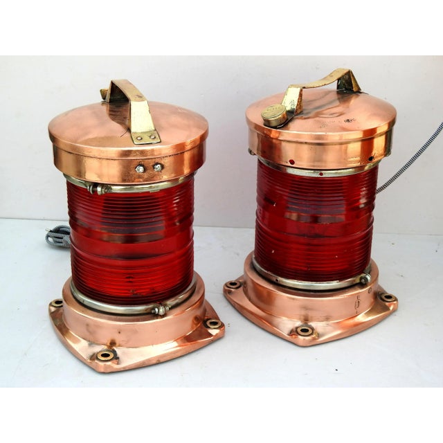 Hamburg Vintage Maritime Nautical Fanus Lantern Salvage Copper Brass Ship Lamp Electric Lamp For Sale - Image 10 of 11