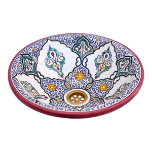 Purple Ceramic Moroccan Vessel Hand Painted Sink Bowl