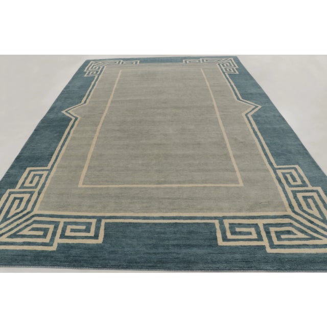 Rug & Kilim’s Oversized Contemporary Art Deco Style Rug in Teal, Ivory & Gray For Sale In New York - Image 6 of 11