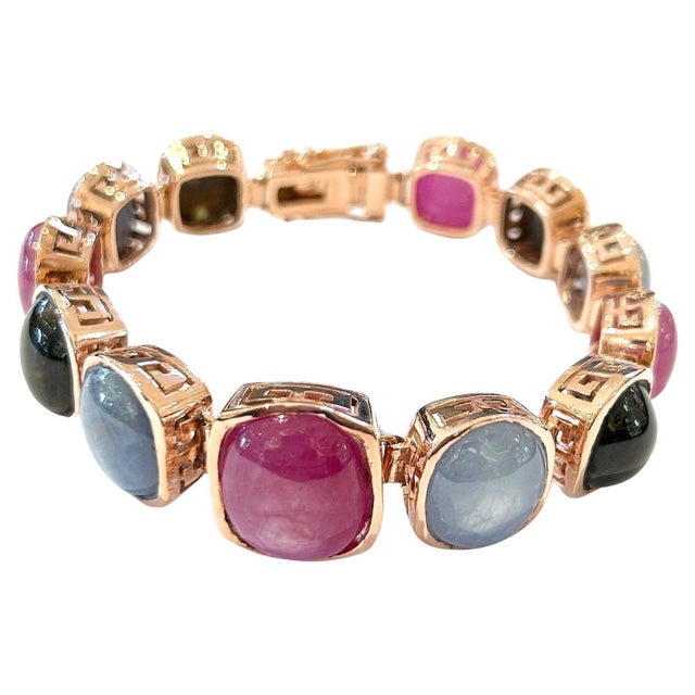 Bochic "Capri" Vintage Ruby & Multi Color Fancy Sapphires Cuff Set 18K & Silver For Sale - Image 11 of 11