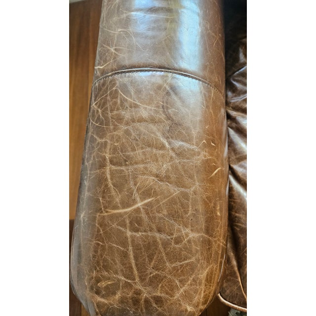 Chestnut Restoration Hardware Lancaster Brown Leather Luxe Depth Club Chairs For Sale - Image 8 of 15