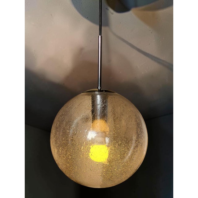 Metal Globe Pendant Light in Blown Bubble Glass and Chrome Frame, Germany, 1970s For Sale - Image 7 of 9