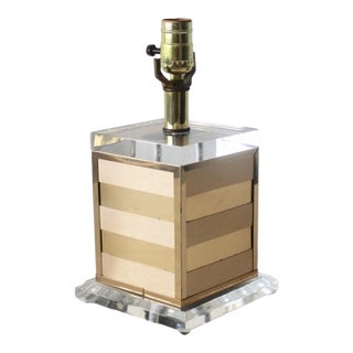1970s Willy Rizzo Style Two Tone Gold Brass Finish Lucite Table Lamp For Sale