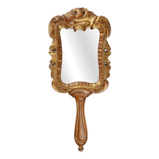 Wooden Hand-Held Mirror, France, 1950s For Sale
