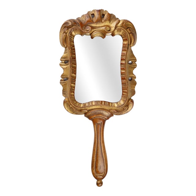 Wooden Hand-Held Mirror, France, 1950s For Sale