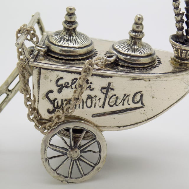 Silver Vintage Italian Handmade Genuine Silver Large Italian Ice Cream Cart Figurine, Made in Tuscany (Arezzo) Exclusive Sammontana Gelati Italian Brand For Sale - Image 8 of 12