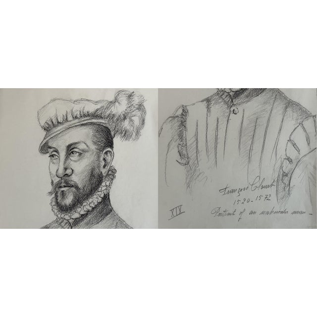 Mid 20th Century Mid 20th Century Old Master Artwork Drawings: Leonardo, Bruegel, Van Eyck, Clouet, Watteau (Set of 5) - Unknown Artist For Sale - Image 5 of 9