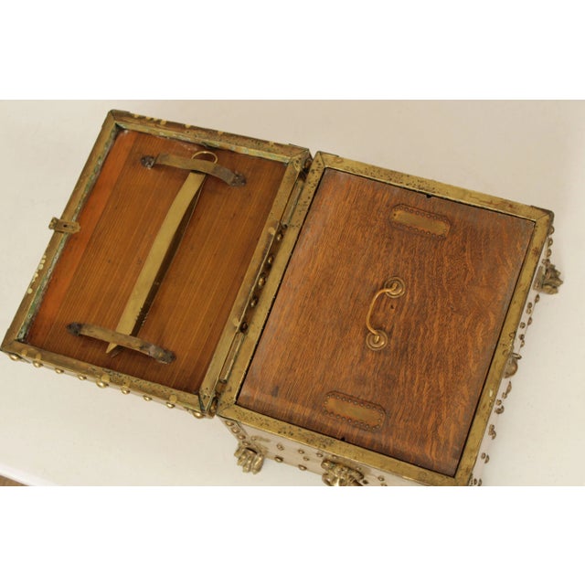 Wood Antique Victorian Brass Fireplace Coal Bin For Sale - Image 7 of 13