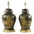 A Pair of Vintage Gilt Hand-Painted Black-Glazed Ceramic Jar-Shaped Table Lamp For Sale