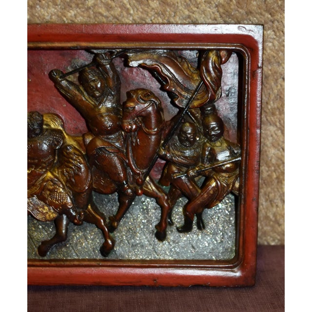 Antique Asian Carved Figural Plaque W/Brass Hanger For Sale - Image 4 of 13
