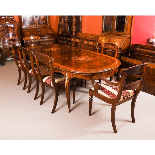 1920s Antique French Louis Revival Dining Table and Chairs in Walnut, 1920s, Set of 13 For Sale - Image 5 of 18
