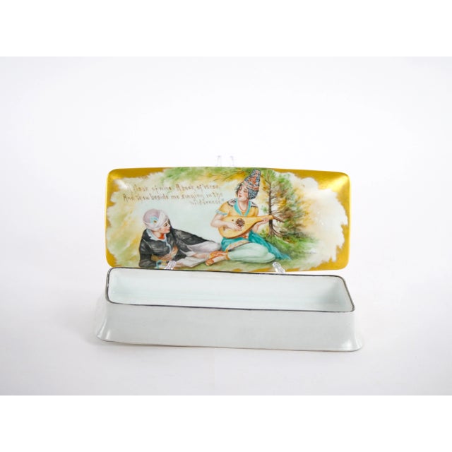 Large Hand Painted German Porcelain Covered Box For Sale - Image 4 of 7