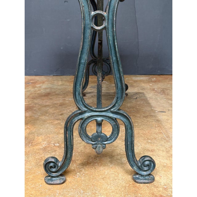 French Rectangular Bistro Table With Marble Top and Cast Iron Base For Sale - Image 11 of 13