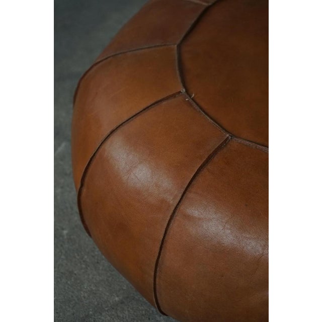 Vintage Moroccan Handmade Leather Ottoman with Rosette Detailing, 1960s For Sale - Image 15 of 16