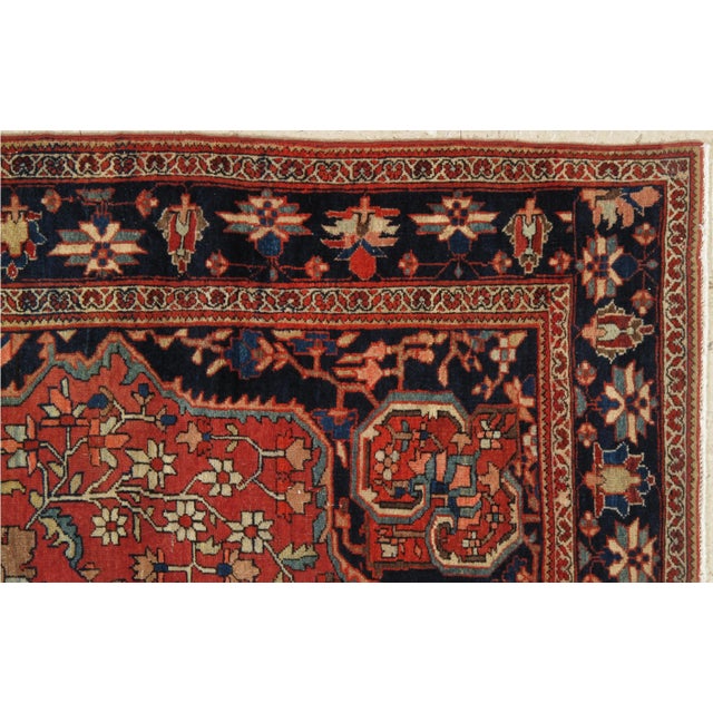Early 20th Century Antique Farahan Sarouk Handmade Oriental Rusty Red & Navy Blue Rug For Sale - Image 5 of 12