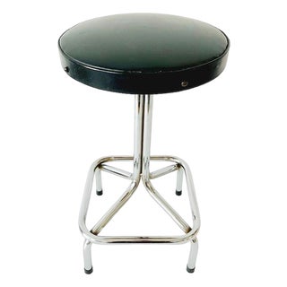 Vintage Tubular Chrome and Black Leatherette Stool For Sale