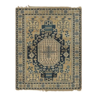 Antique Kuba Rug in Blue and Beige With Geometric Medallion - Rug & Kilim For Sale