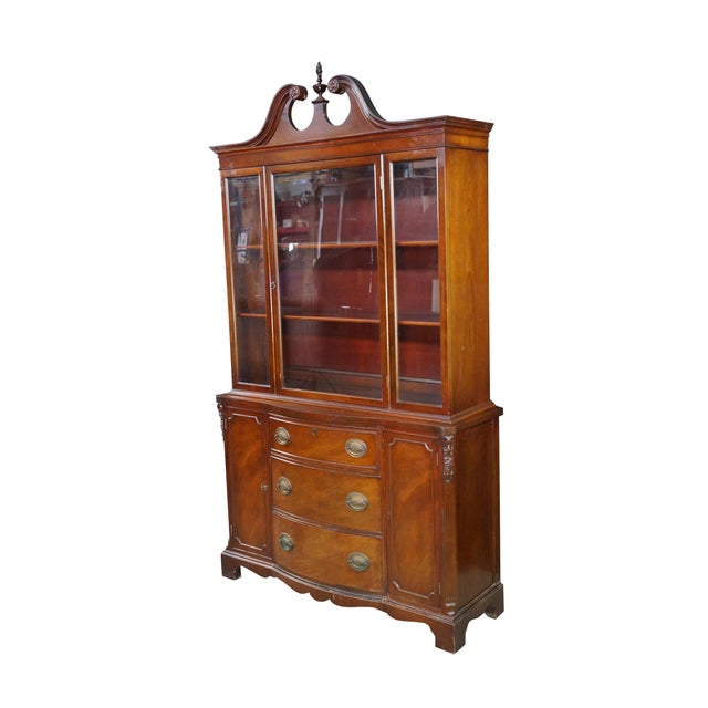 Mid-Century Modern Mid Century Sheraton Style Mahogany Bow Front China Curio Display Cabinet 82" For Sale - Image 3 of 18
