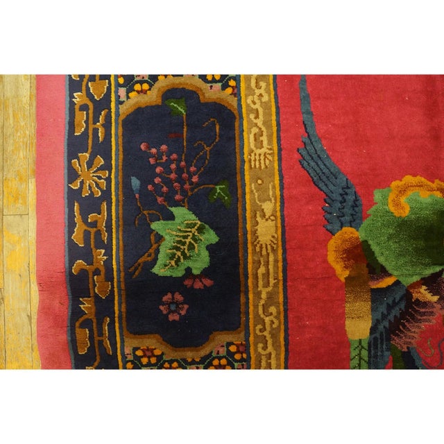 Raspberry Pink 1920s Luxurious Red Wool Antique Chinese Art Deco Walter Nichols Rug Carpet For Sale - Image 8 of 11