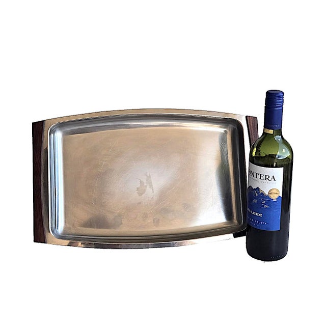 Wood 1960s Stelton Denmark Stainless Steel Tray With Rosewood Handles Designed by Arne Jacobsen For Sale - Image 7 of 12
