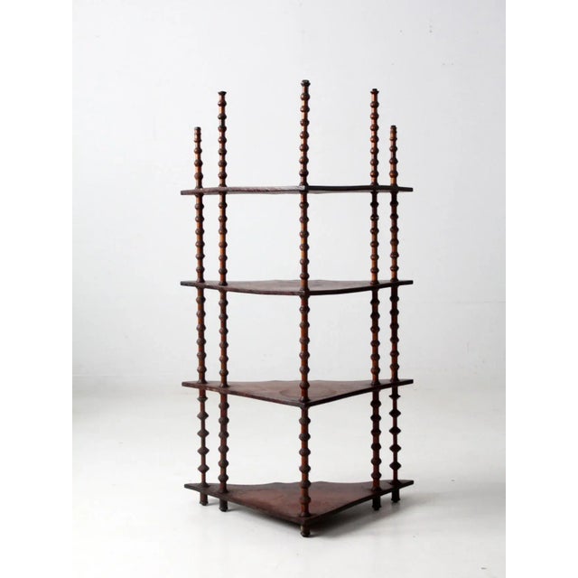 Wood Antique Folk Art Spool Corner Shelf For Sale - Image 7 of 11