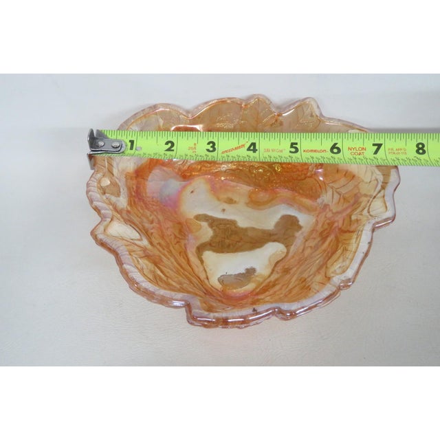 Indiana Glass Bowl Embossed Leaf and Loganberry Marigold Carnival Glass 5031b For Sale - Image 11 of 16
