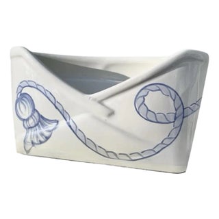 Vintage Italian Blue & White Ceramic Tassel Envelope/ Vide Poche / Desk Set Mail Holder For Sale