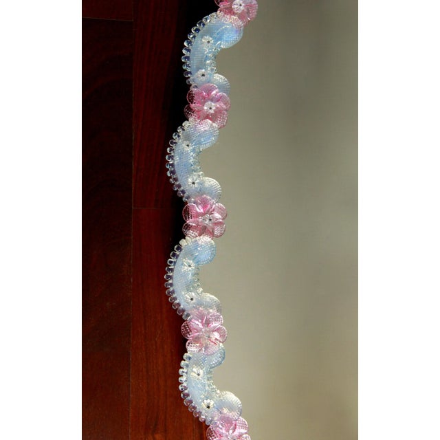 Large Iridescent Murano Glass 26 Rose Wall Mirror, Italy, 1960s For Sale - Image 11 of 14