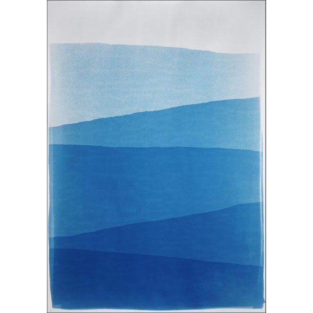 Minimalism 2025, Minimal Landscape of Blue Mountain Ridge, Handmade Monotype Cyanotype on Watercolor Paper by Kind of Cyan - Set of 2 For Sale - Image 3 of 10