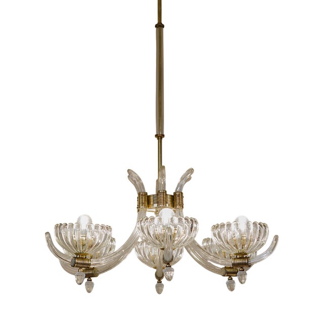 Mid-Century Murano Glass 6-Light Chandelier attributed to Archimede Seguso for Seguso Vetri d'Arte, 1940s For Sale