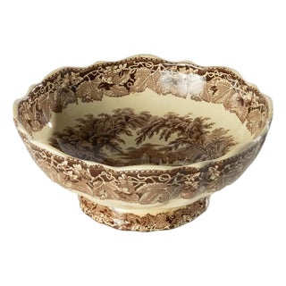 Vintage Brown and White Mason's Patent Ironstone Vista Bowl For Sale