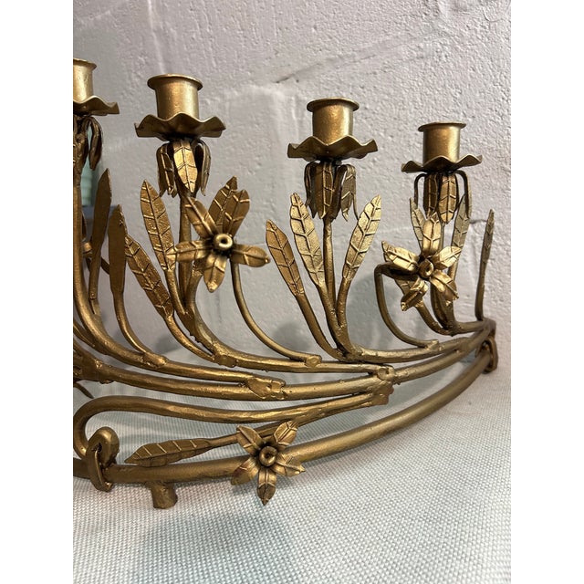 Gold 19th-Century Style Gilt Wrought Iron Floral Candelabra Candle Holders – Pair For Sale - Image 8 of 9